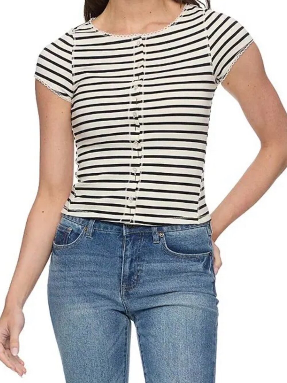 Flag and Anthem Celina Striped Cap Sleeve Button Front Top-NEW WITH TAGS